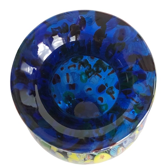 Millefiori Cobalt Blue Art Glass Bouquet Vase 7in Tall Heavy! - Picture 7 of 12